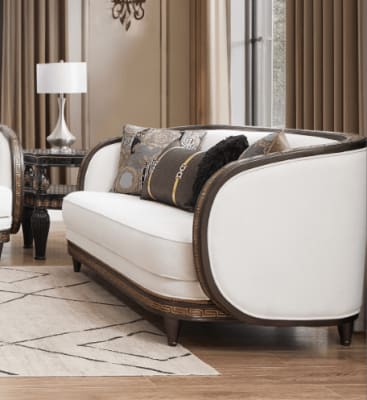 Loveseat in Antique Dark Wood with Light Upholstery by Homey Design - HD-9043-L