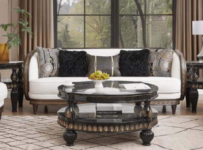 Sofa in Antique Dark Wood with Light Upholstery by Homey Design - HD-9043-S