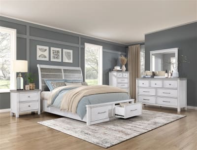 Ambrose 6 Piece Queen Platform Storage Bedroom Set in Antique White and Gray Finish by Home Elegance - HEL-1303