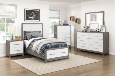 Rowan 6 Piece Twin Bedroom Set in Ivory and Gray Finish by Home Elegance - HEL-1366T