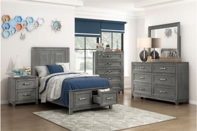 Garretson Footboard Storage Twin Platform Bed in Gray Finish by Home Elegance - HEL-1450T-1