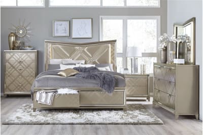 Bijou Queen Bed in Champagne Metallic Finish by Home Elegance - HEL-1522-1