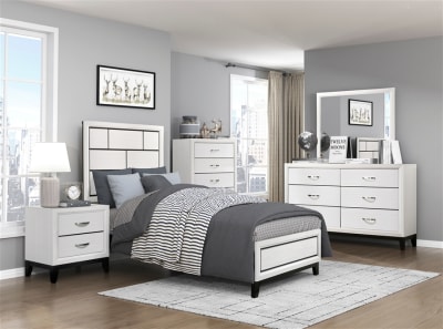 Davi 6 Piece Twin Bedroom Set in White Finish by Home Elegance - HEL-1645WHT