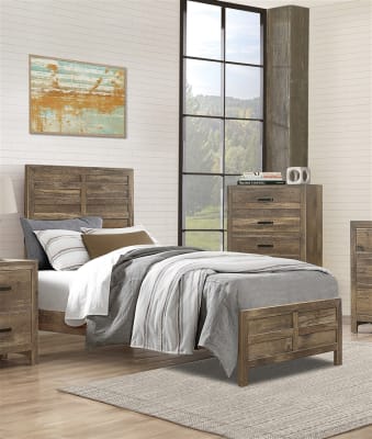 Mandan Twin Bed in Weathered Pine Finish by Home Elegance - HEL-1910T-1