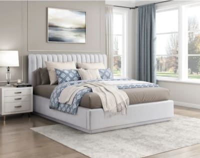 Mulvane Queen Platform Bed in Natural Textured Fabric Upholstery by Home Elegance - HEL-2320-1