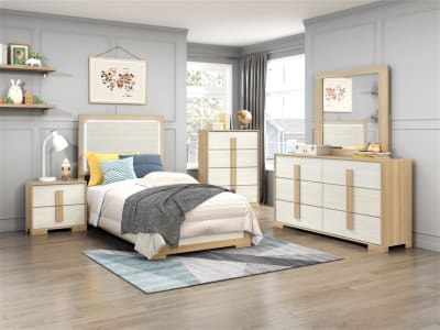 Sterling 6 Piece Twin Bedroom Set in Natural and White Finish by Home Elegance - HEL-2330T
