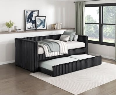 Chapman Twin Daybed with Trundle in Black Corduroy by Home Elegance - HEL-4655BLK