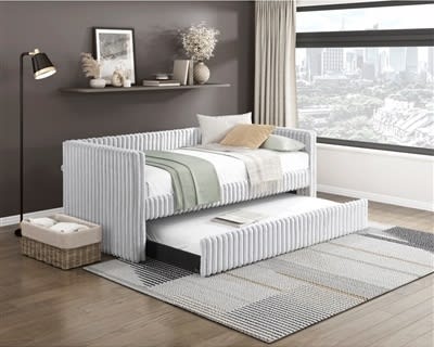 Chapman Twin Daybed with Trundle in Gray Corduroy by Home Elegance - HEL-4655LGY