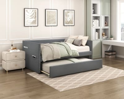Boynton Twin Daybed with Trundle in Dark Gray Fabric by Home Elegance - HEL-4691DG