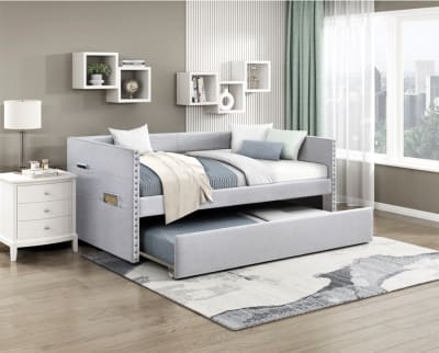 Boynton Twin Daybed with Trundle in Light Gray Fabric by Home Elegance - HEL-4691GY