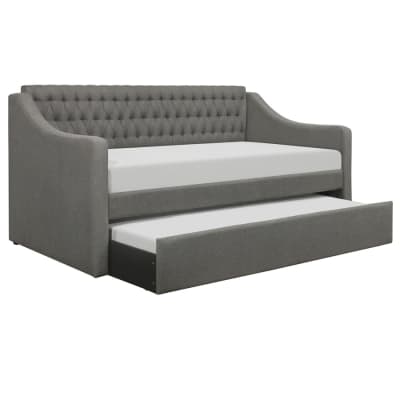 LaBelle Button-Tufted Daybed with Trundle in Dark Gray Fabric by Home Elegance - HEL-4866DG