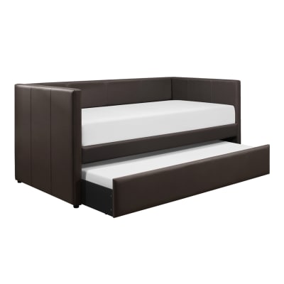 Adra Contemporary Upholstered Daybed in Dark Brown Faux Leather by Home Elegance - HEL-4949DBR