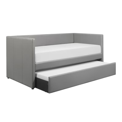 Adra Contemporary Daybed with Pull-Out Trundle in Gray Faux Leather by Home Elegance - HEL-4949GY