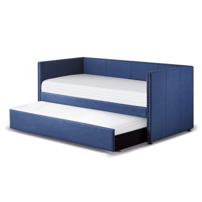 Therese Daybed with Pull-Out Trundle in Blue Fabric by Home Elegance - HEL-4969BU