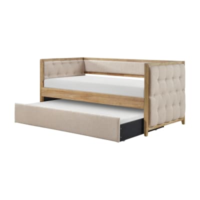 Roseburg Upholstered Daybed with Trundle in Beige Boucle Fabric by Home Elegance - HEL-4978