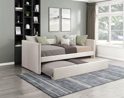 Trudy Twin Daybed with Trundle in Beige Fabric by Home Elegance - HEL-4987BE
