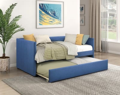 Trudy Twin Daybed with Trundle in Blue Fabric by Home Elegance - HEL-4987BU