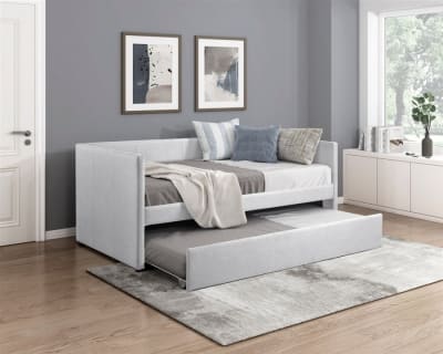 Trudy Twin Daybed with Trundle in Gray Fabric by Home Elegance - HEL-4987GY