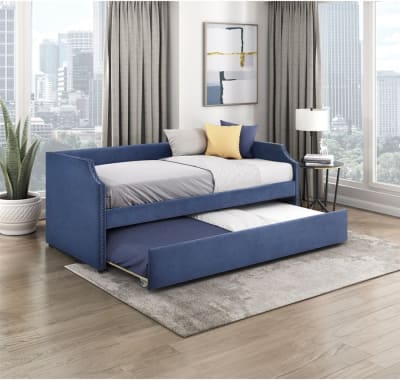 Shiloh Twin Daybed with Trundle in Blue Fabric by Home Elegance - HEL-4988BU