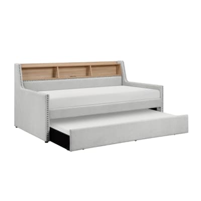 Baxter Twin Daybed with Trundle and Bookcase in Light Gray Finish by Home Elegance - HEL-4989