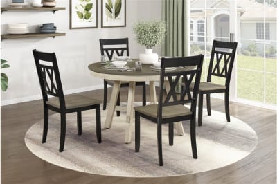 Ogden 5 Piece Round Dining Room Set in Graywash and Antique White Finish by Home Elegance - HEL-5985-48RD-5BK