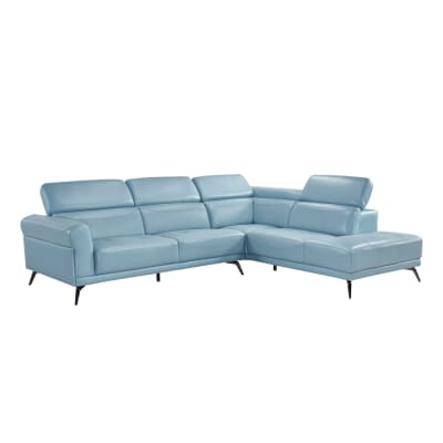 Giselle 2 Piece Sectional with Right Side Chaise in Blue Top-Grain Leather by Home Elegance - HEL-8456BUE-22LRC
