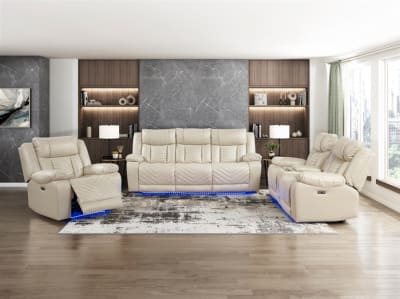 Huron 2 Piece Power Double Reclining Sofa Set in Beige Faux Leather by Home Elegance - HEL-8457BEG
