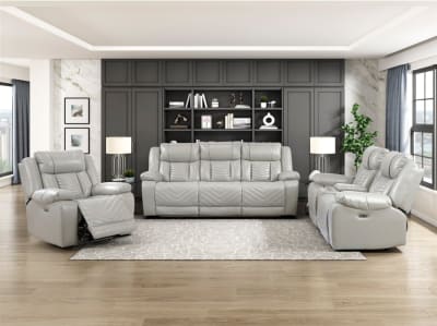 Huron 2 Piece Power Double Reclining Sofa in Gray Faux Leather by Home Elegance - HEL-8457GRY