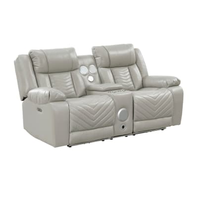 Huron Power Double Reclining Loveseat in Gray Faux Leather by Home Elegance - HEL-8457GRY-2PW
