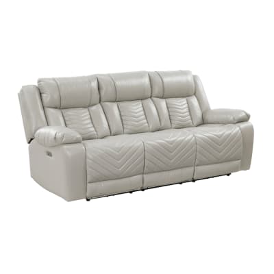 Huron Power Double Reclining Sofa in Gray Faux Leather by Home Elegance - HEL-8457GRY-3PW