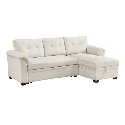 Elara 2 Piece Reversible Sectional Sofa with Pull-out Bed in Beige Textured Fabric Upholstery by Home Elegance - HEL-8477BEG-SC