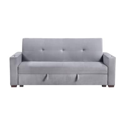 Grady Convertible Sofa Bed with Storage and Cup Holders in Gray Velvet by Home Elegance - HEL-9258