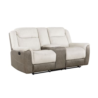 Harriette Double Reclining Loveseat in Beige Chenille and Polished Microfiber Upholstery by Home Elegance - HEL-9703BE-2