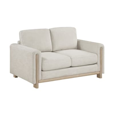 Echo Wood Frame Upholstered Loveseat in Textured Beige and Natural Wood by Home Elegance - HEL-9756BE-2