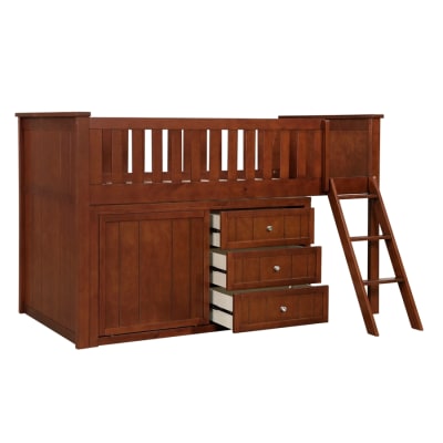 Rowe Twin Low Loft Bunk with Dresser in Dark Cherry Finish by Home Elegance - HEL-B2013LLDC-1-DR