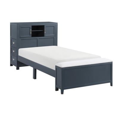Sloane Twin Bookcase Platform Bed in Navy Blue Finish by Home Elegance - HEL-B2024BUBC-1
