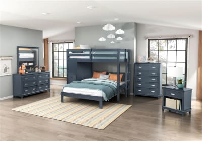 Youth-Sloane 6 Piece Twin/Full Loft Bunk Bedroom Set in Navy Blue Finish by Home Elegance - HEL-B2024BULTF