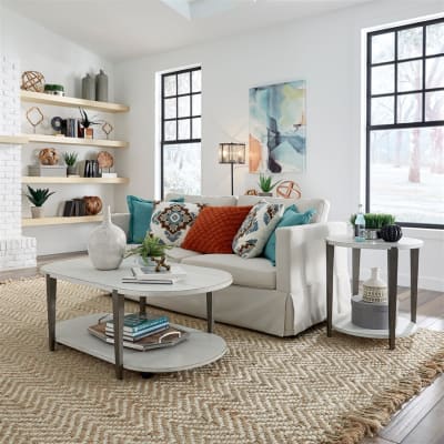 Sterling Oval Cocktail Table in Weathered White Finish by Liberty Furniture - 127-OT1010