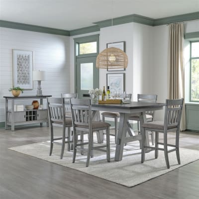 Newport 5 Piece Gathering Counter Height Table Set in Smokey Grey Finish with Carbon Grey Tops by Liberty Furniture - 131-CD-5GTS