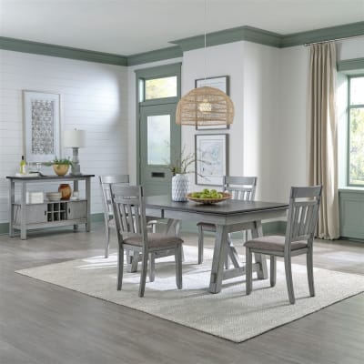 Newport 5 Piece Trestle Table Set in Smokey Grey Finish with Carbon Grey Tops by Liberty Furniture - 131-CD-5TRS