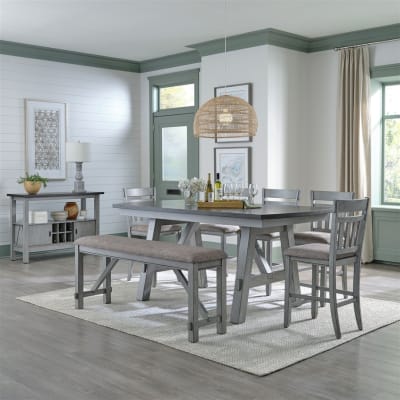 Newport 6 Piece Gathering Counter Height Table Set in Smokey Grey Finish with Carbon Grey Tops by Liberty Furniture - 131-CD-6GTS