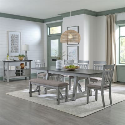 Newport 6 Piece Trestle Table Set in Smokey Grey Finish with Carbon Grey Tops by Liberty Furniture - 131-CD-6TRS
