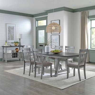 Newport 7 Piece Trestle Table Set in Smokey Grey Finish with Carbon Grey Tops by Liberty Furniture - 131-CD-7TRS