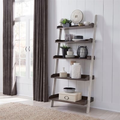Farmhouse Leaning Bookcase in Two Tone White w/Wood Tone Tops Finish by Liberty Furniture - LIB-139WH-BK202