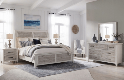 Backroads Sleigh Bed 6 Piece Bedroom Set in Weathered White and Parchment Brown Finish by Liberty Furniture - 142-BR-QSLDMN