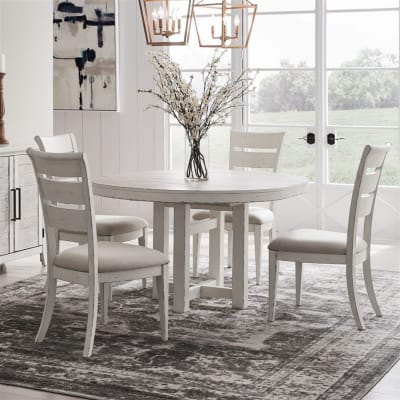 Backroads 5 Piece Round Pedestal Table Set in Weathered White and Parchment Brown Finish by Liberty Furniture - 142-DR-5PDS