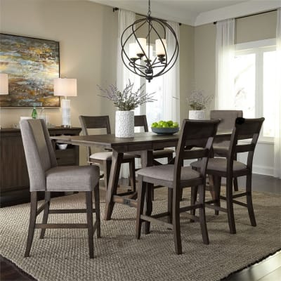 Double Bridge Gathering Counter Height Table 7 Piece Dining Set in Dark Chestnut Finish by Liberty Furniture - 152-CD-7GTMIX