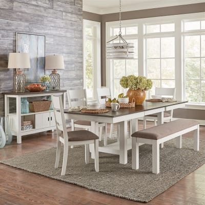 Brook Bay Trestle Table 6 Piece Dining Set in White and Grey Finish by Liberty Furniture - 182-CD-O6TRS