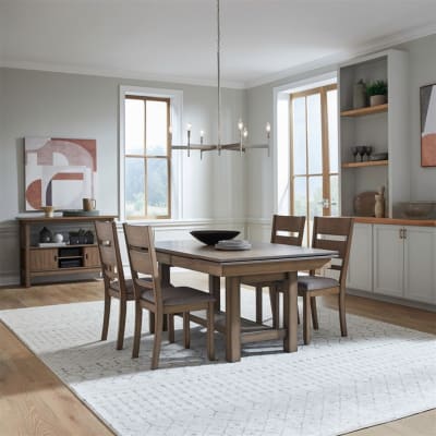 Brook Bay 5 Piece Trestle Dining Room Set in Sandstone Finish by Liberty Furniture - LIB-182WT-CD-O5TRS