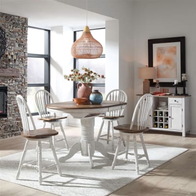Carolina Crossing 5 Piece Gathering Dining Room Set in White w/Antique Honey Tops Finish by Liberty Furniture - LIB-186W-CD-5GTS